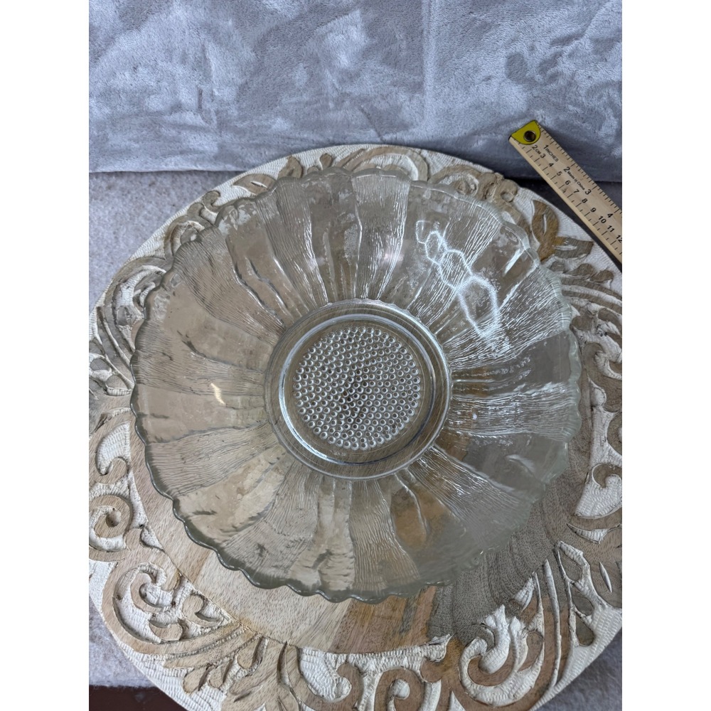 Vintage Glass Sunflower Petal Bowl Scalloped Ribbed Hobnail‎ Center 10.5 Inch